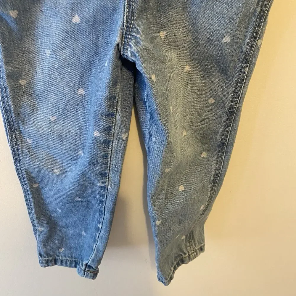 Oshkosh BGosh Girls overalls all over heart print denim blue white vestbak 2T